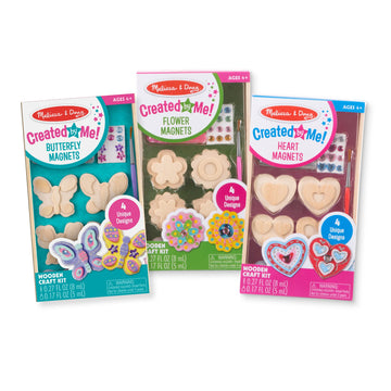 Melissa & Doug Created By Me! Paint & Decorate Your Own Wooden Magnets Craft Kit - Butterflies, Hearts, Flowers - Kids Craft Kit