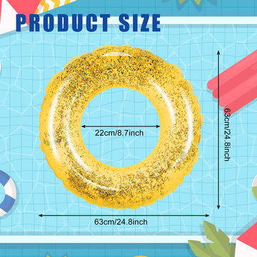 Whaline 4Pcs Inflatable Pool Floats Toys Swim Tubes Rings Glitter Yellow Pool Tube For Teen Boys Girls Outdoor Summer Swimming Pool Beach Party Favors Supplies