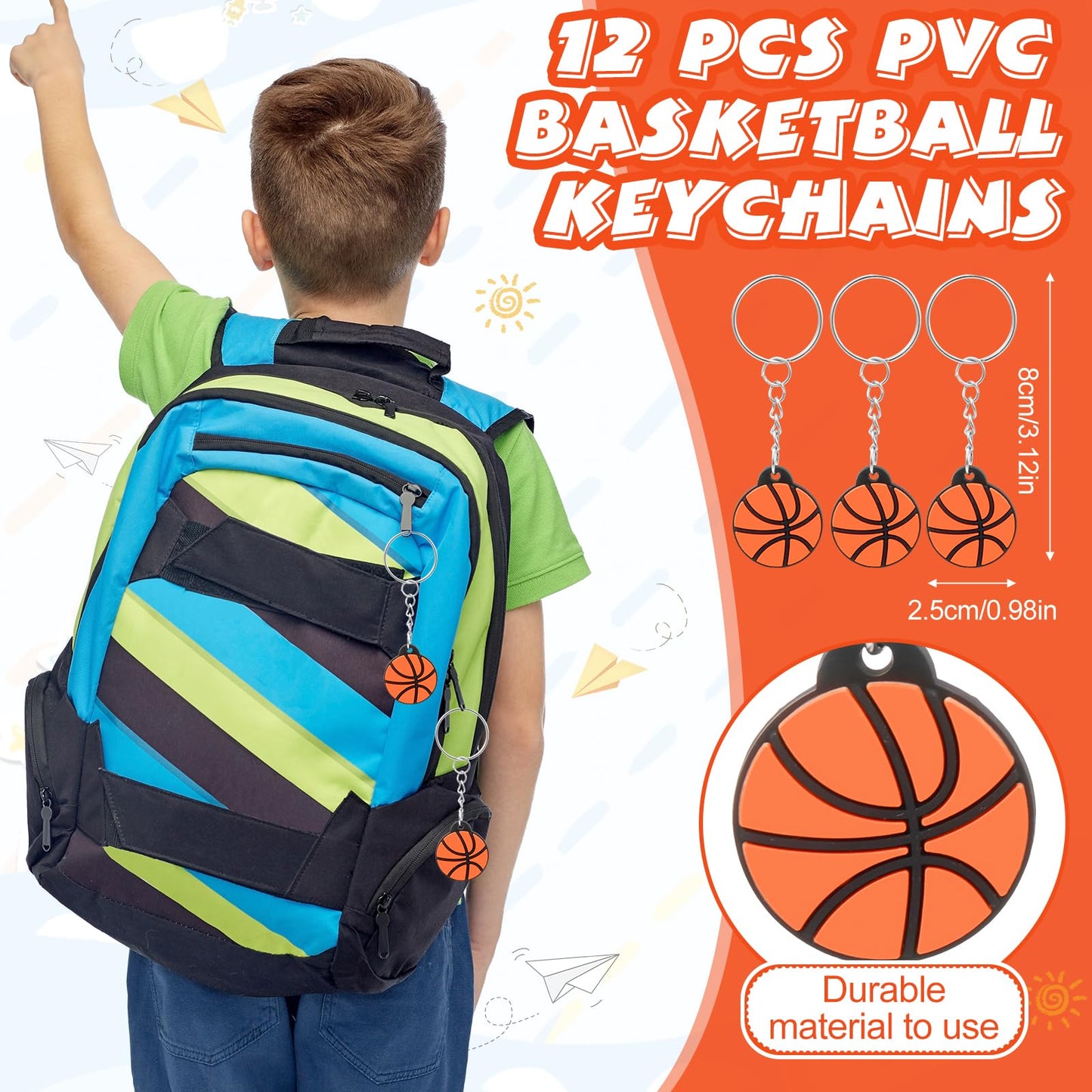 Poen 48 Pcs Basketball Party Favors Basketball Themed Supplies Include 12 Drawstring Backpack 12 Mini Basketball 12 Keychain 12