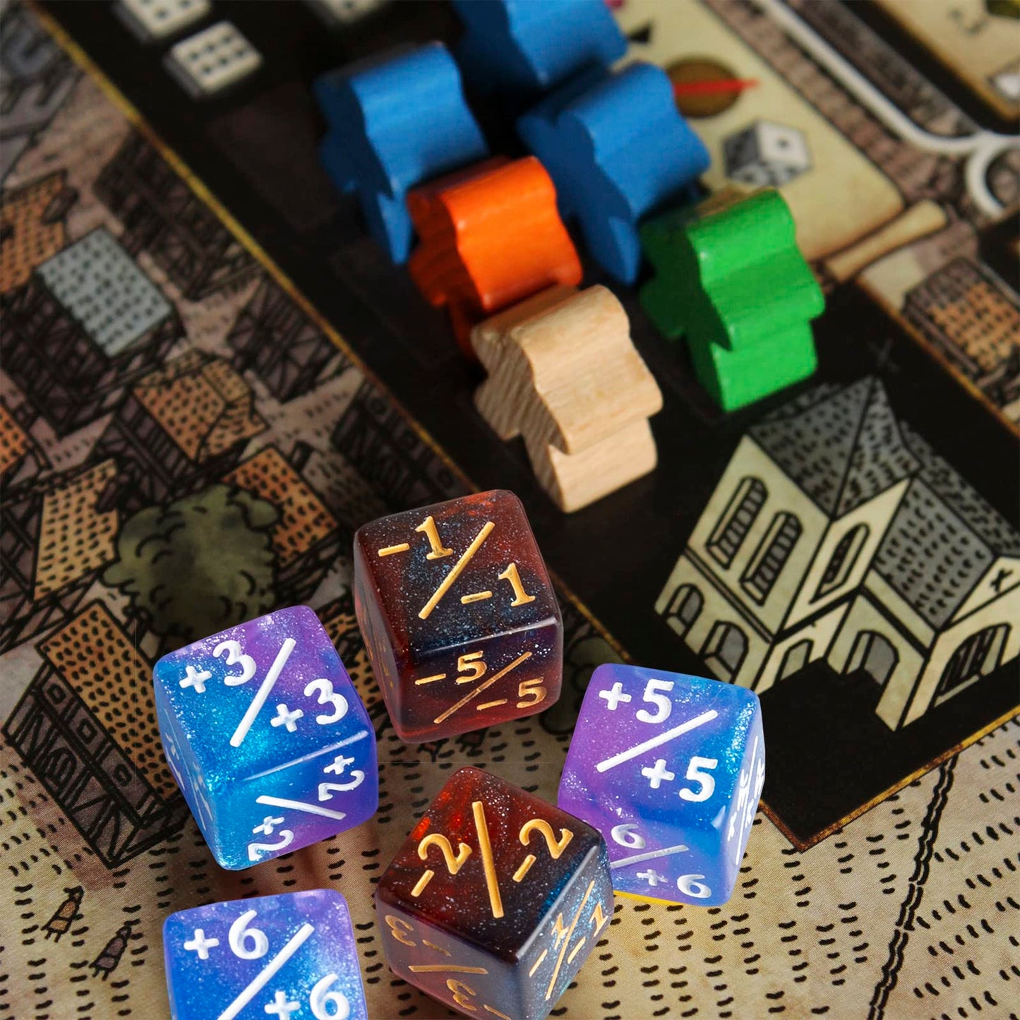 ORUNI 48 PCS Magic The Gathering Dice Set - 16mm Starry Marble D6, Black&White & Brown&Pink, MTG Counter Tokens for Card Games