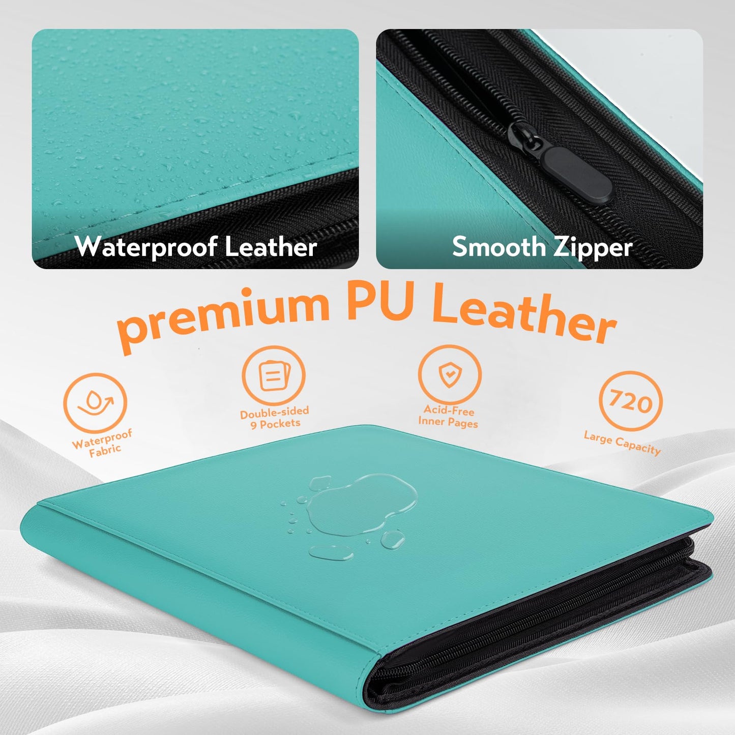 SMYV 12 Pocket Trading Card Binder  enhanced PU Cover Card Binder for 720 Cards  Ringless Side Loading Card Collection Album Folders for MTG  TCG  Game Cards & Sports Cards (Blue)