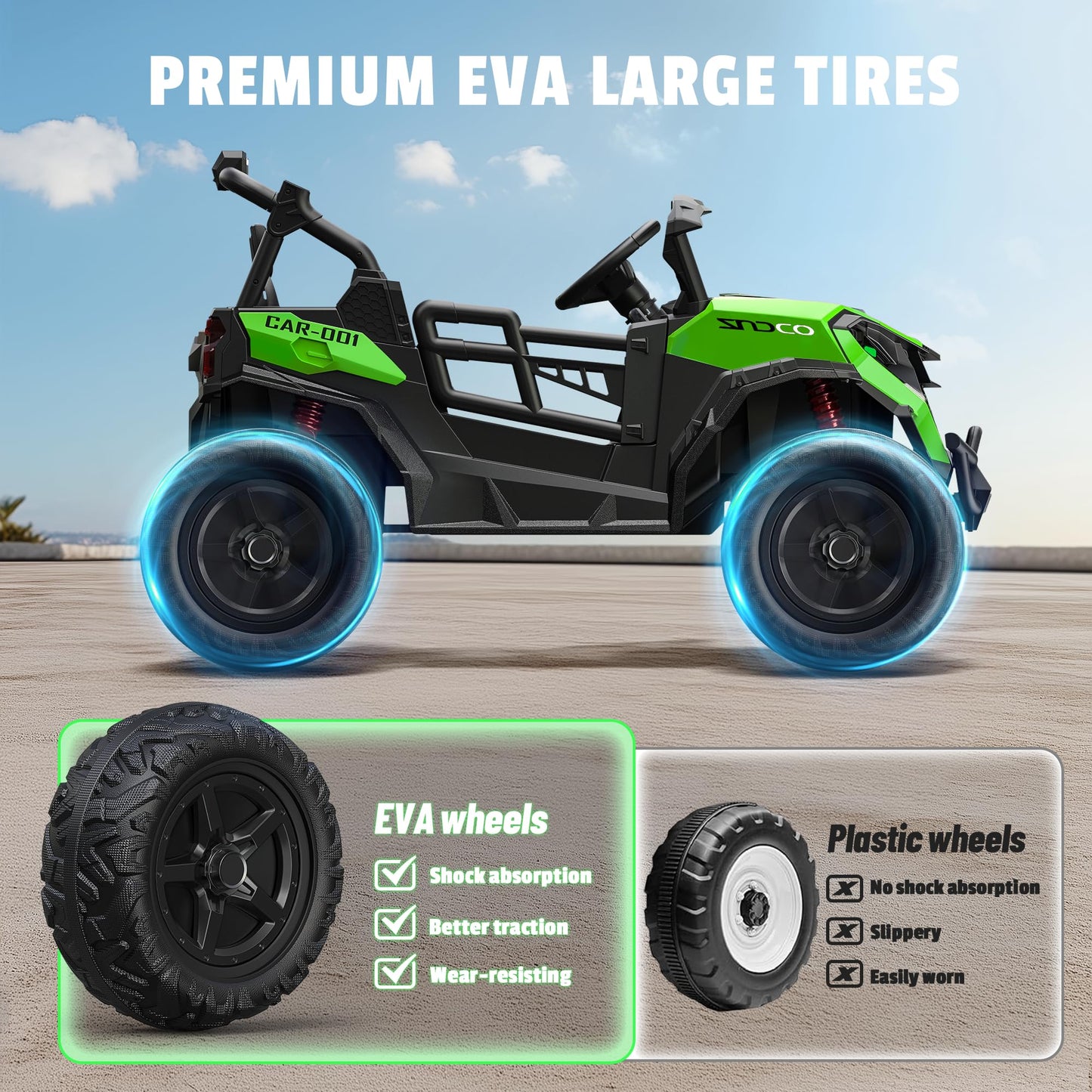 Arbeli 24V 2 Seater Ride On Car Truck, 4X200W, Eva Tires, Remote Control, 4Wd/2Wd, Rainbow Lights, Shock Absorbers, Bluetooth, R