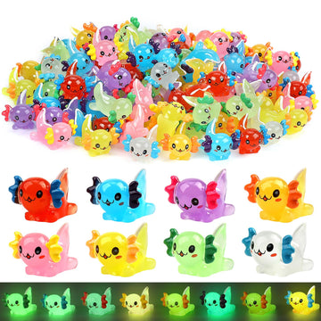 64 Pcs Luminous Mini Resin Axolotl 8 Colors Glow In The Dark Tiny Small Little Resin Axolot To Hide Plastic Animal Figures For G