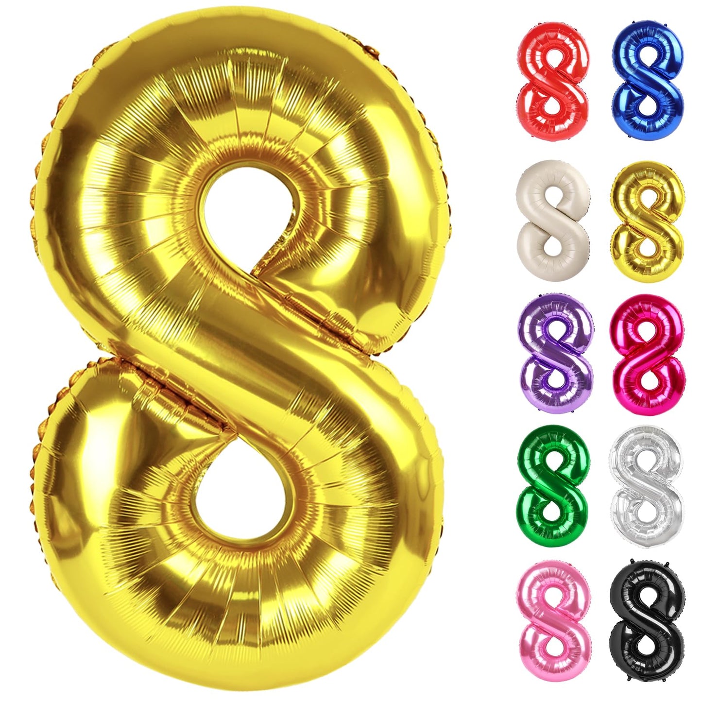 Gold Number 8 Balloon 40 Inch, 8 Balloon Number, 8Th Birthday Decorations, Gold Party Supplies For Boys Girls
