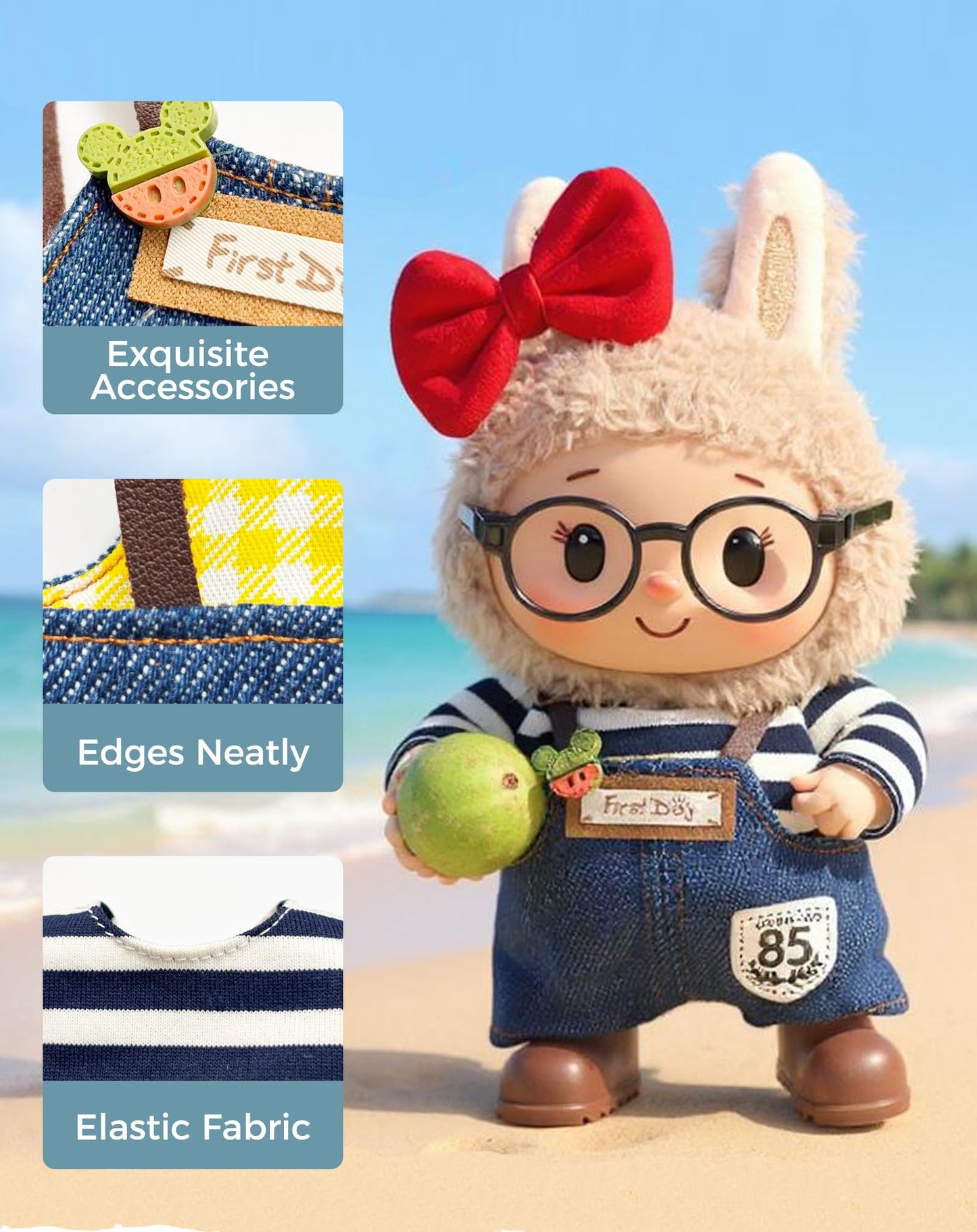 WASAFV Clothes for Labubu Outfits  Clothes for Labubu Clothes Set Fit 6.69''/17cm Doll Clothes Designer  enhanced Outfit with Accessories  Red Bow&Denim (NO Doll)