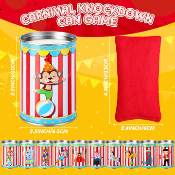 PullCrease 13 Pcs Carnival Can Game Bean Bag Toss Carnival Games with 10 Tin Cans and 3 Bean Bag for Easter Outdoor Family Party
