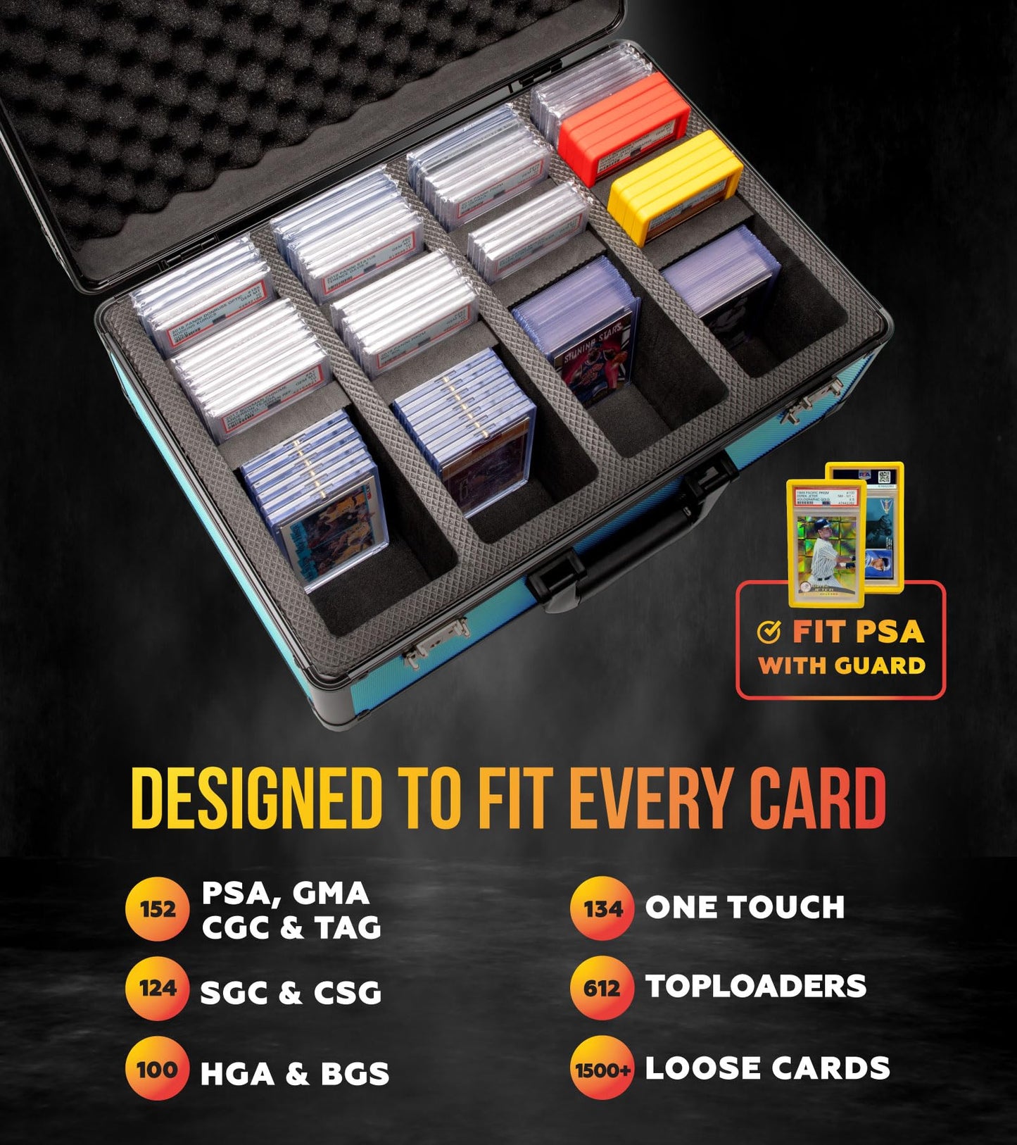 SLAB protective covering FUSION 4 Row Graded Card Storage Box PSA Card Slab Case For Graded cards Holds 160+ Slabs Graded Card Case PSA Slab Box Graded Card Storage Sports Baseball Card Collector Gifts (ROYAL BLUE)