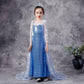 Sototoo Elsa Costume Long Sleeves Princess Dress Queen White Costume Cosplay Dress Up With Accessories Halloween (Navy,10-12Year
