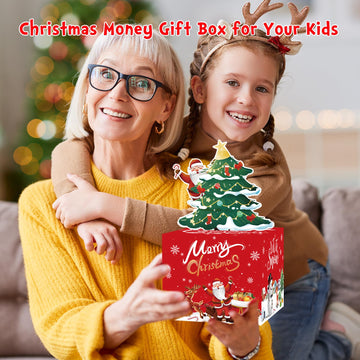 Meiidoshine Red Christmas Money Boxes For Cash Gift Pull, Surprise Money Holder Cash Gift For Kids Adults, Diy Fun Cash Box For Women Men Girls Boys Mom Dad Friends, Include 100Pcs Transparent Bags
