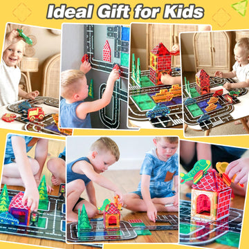 Magnetic Tiles City Road Set Kids Toys Sensory Games For 3 Year Old Boys And Girls, Magnetic Blocks For Kids Age 3-5 4-8 Classroom Must Haves Preschool Learning Outdoor Toys