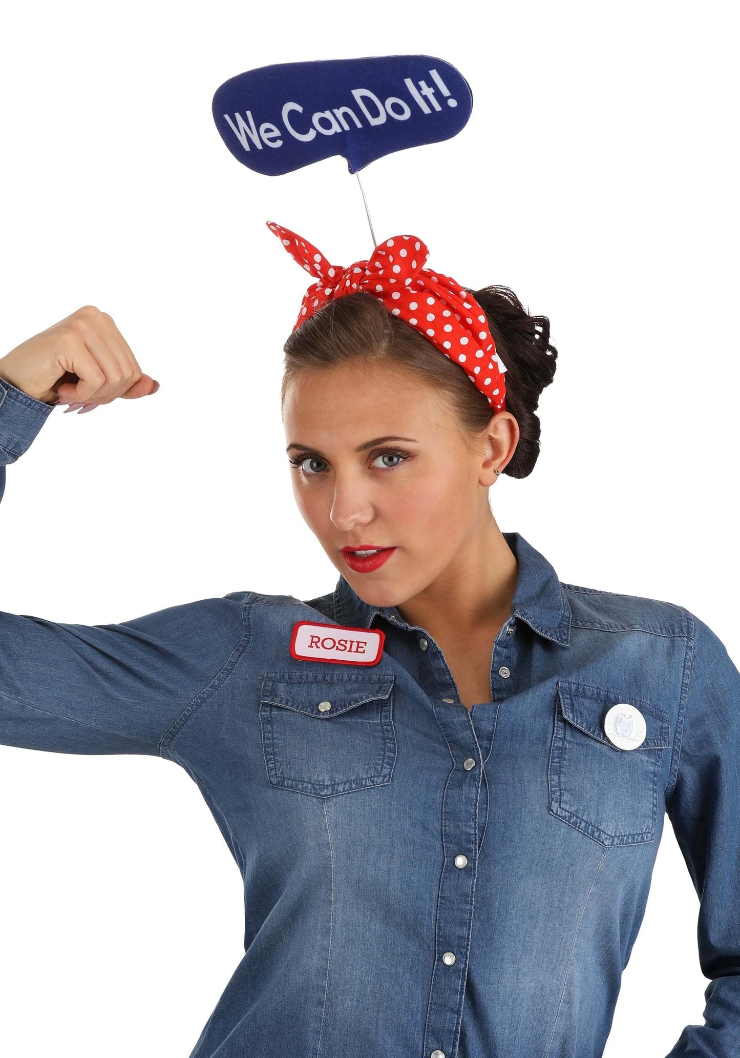 Elope Costume Kit For Rosie The Riveter - Headband, Name Tag, And Pin, Mechanic Hallwoeen Outfit