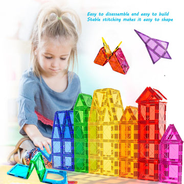 WOOANT Magnetic Tiles Building Blocks 100PCS Magnets Building Set Magnetic Blocks Montessori Toy Construction STEM Stacking Toys 3D Toy Gift for Kids 3+ Years Old Boys and Girls preschool Kindergarden