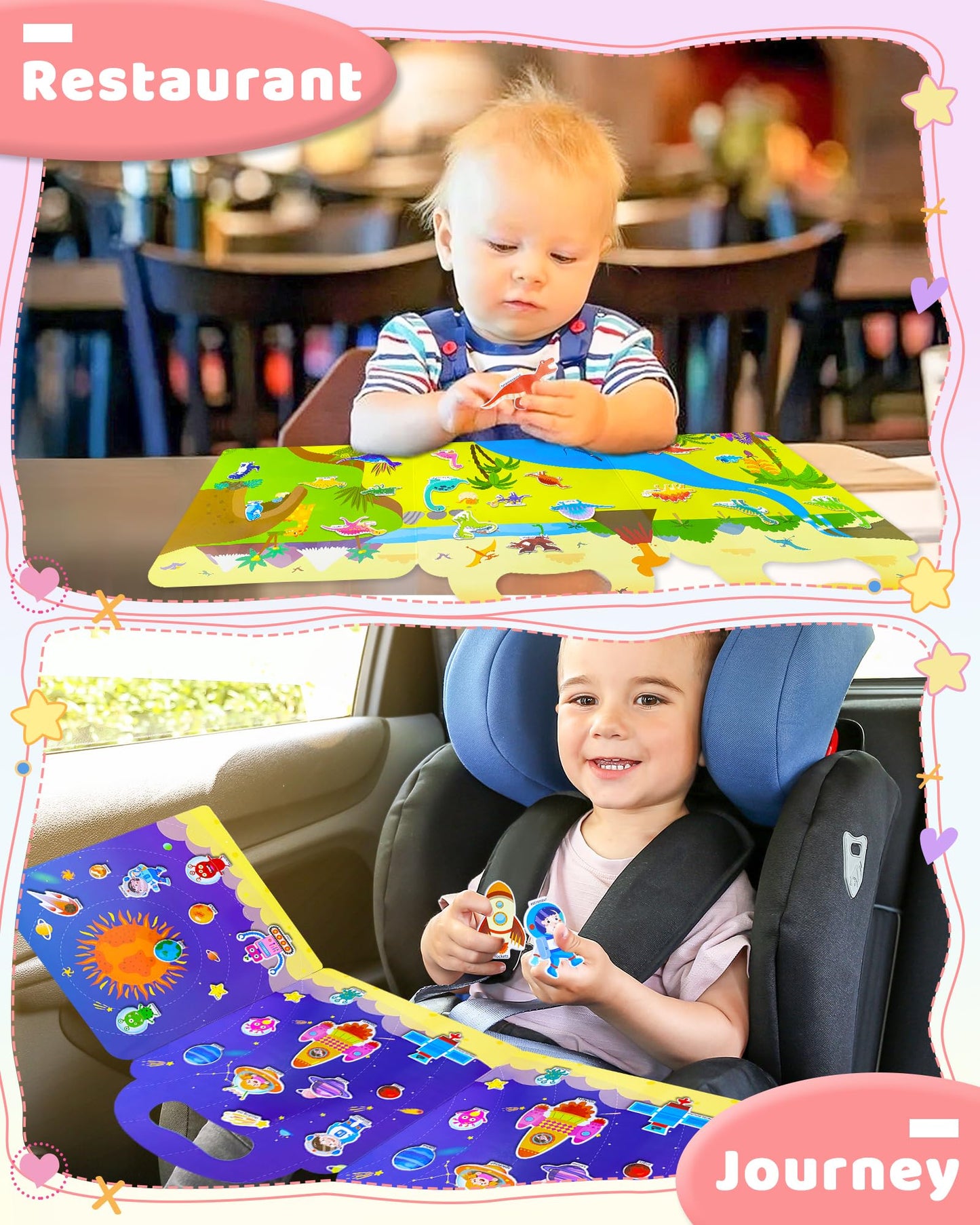 Benresive Reusable Sticker Book For Toddlers 2-4 Years, 3 Sets Travel Stickers For Kids, Waterproof Sticker Books For Toddlers 1-3, Crafts Activities For Todddlers 1-3 2-4 3-5