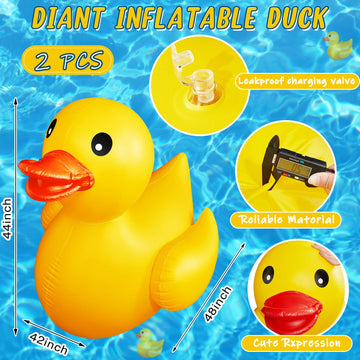 Hungdao 2 Pack 4 Feet Giant Inflatable Duck Huge Rubber Duck Large Blow Up Duck Inflatable Duck Pool Float For Kids Summer Beach Swimming Pool Party Decoration, 48 X 42 X 44 Inch (Yellow)