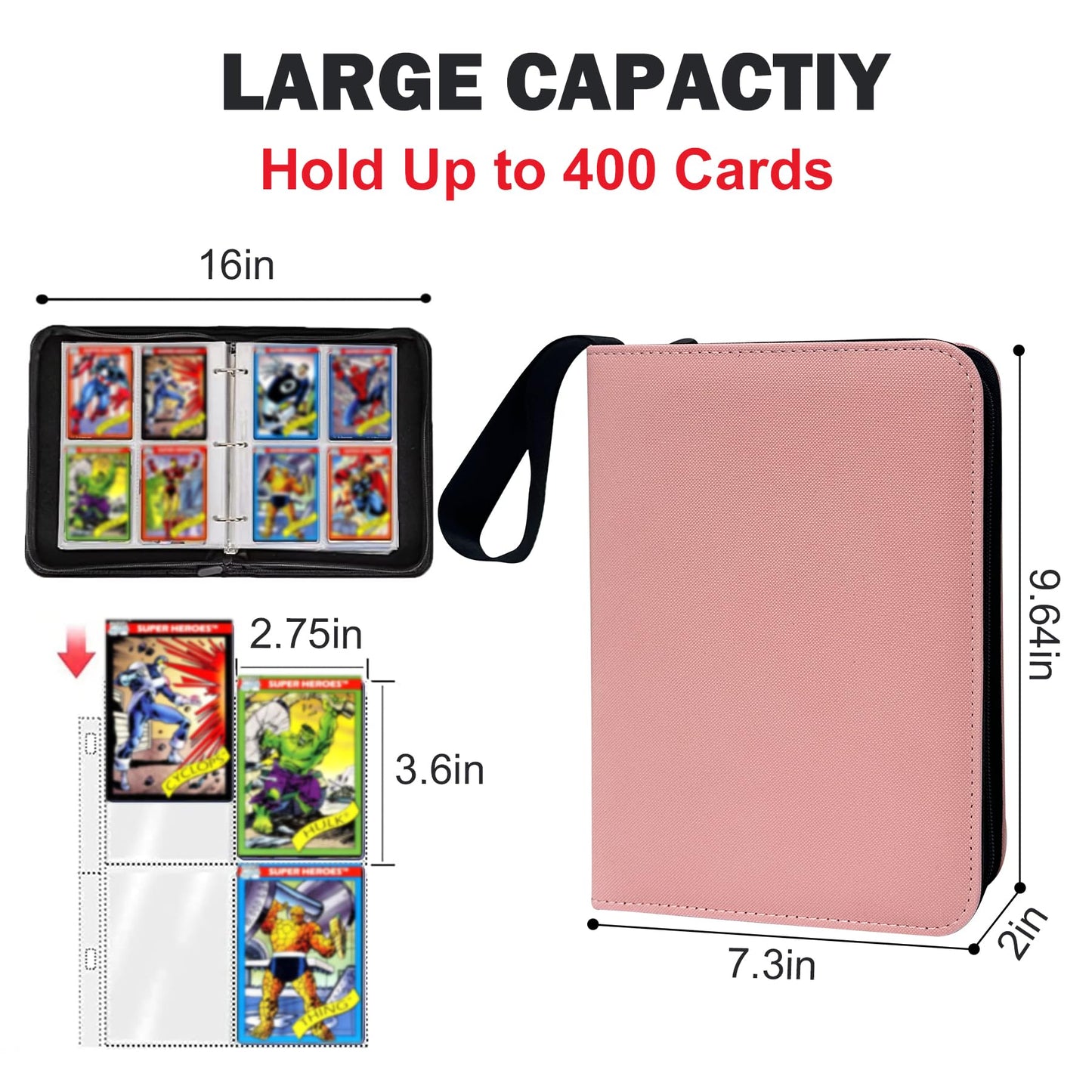 Pink Card Binder for Girls  400 Pockets Double-Sided Trading Card Storage Bag with Removable Sleeves  Collectible Card Albums for MTG  TCG  Photocards (Pink)