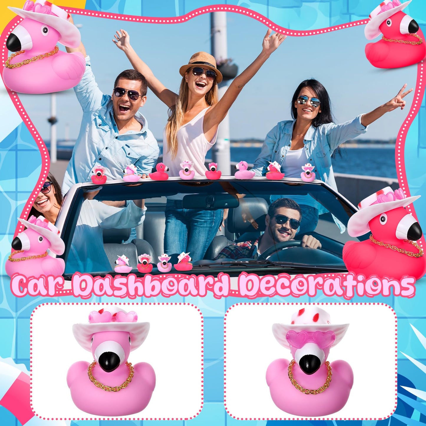 Sotiff 12 Sets Flamingo Rubber Duckies Bulk Mini Pink Flamingo Bath Toys With Hat Sunglasses And Necklaces Floating Squeaky Bath