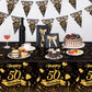 NatNarr 3 Pack 50th Birthday Tablecloth, Plastic Black Gold Table Cloths 50th Birthday Table Cover, Disposable Rectangle Table C