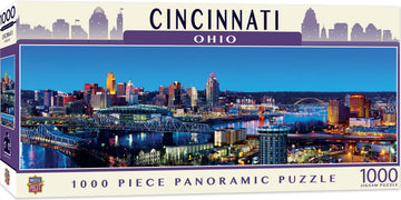 Masterpieces - 1000 Piece Jigsaw Puzzle, Cincinatti Skyline Panoramic, Fun For Adults, Family, Kids 13''X39
