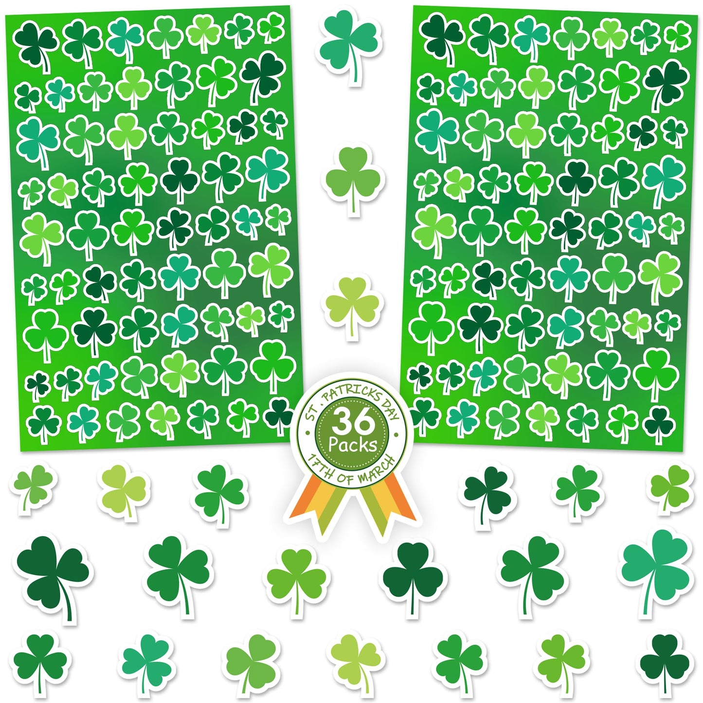 Linaye St Patricks Day Stickers Labels Bulk, 2200Pcs Shamrock Stickers For Kids Adults, 36 Sheets St. Patricks Day Stickers Labe