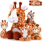 Honoson 5 Pcs Giraffe Stuffed Animals Set 18'' Large Mommy Giraffe Plush With 4 Cute Baby Giraffes Zippered Tummy Soft Giraffe G