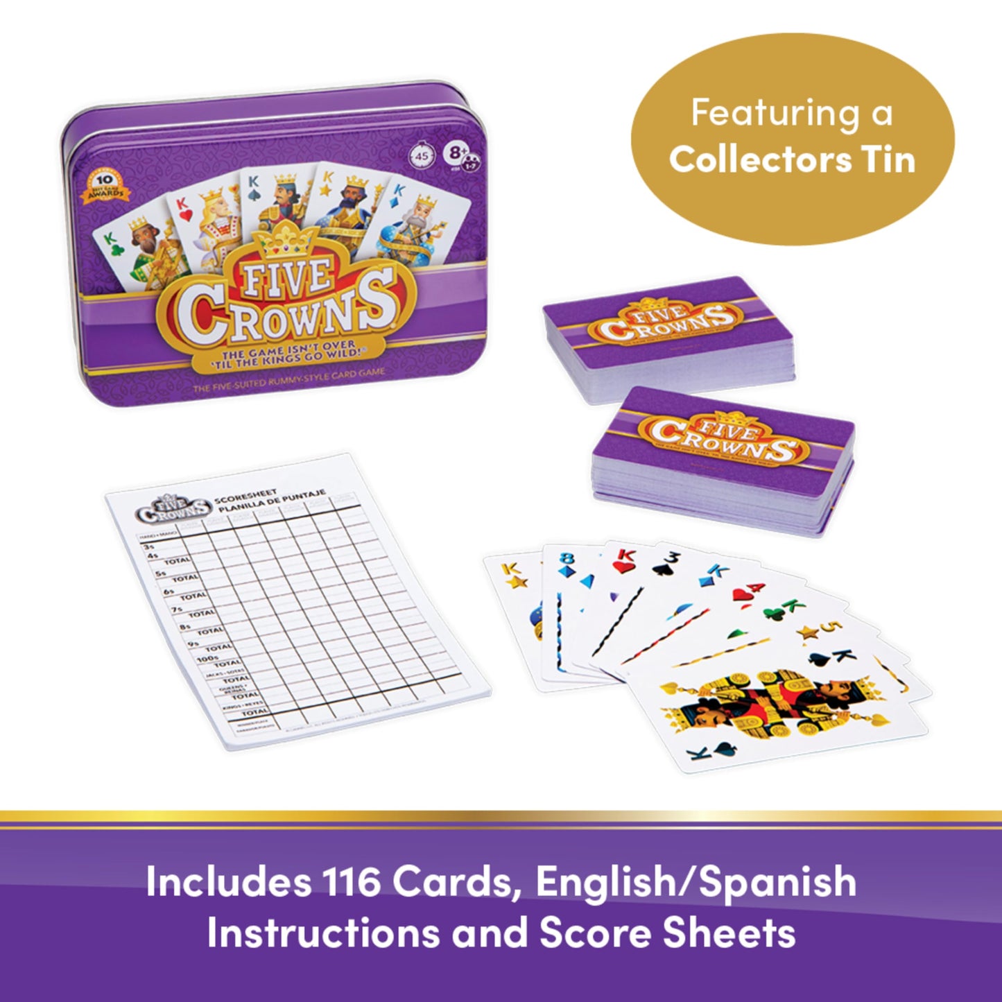 PlayMonster Five Crowns Card Game – 5 Suited Rummy, 1-7 Players, Ages 8+, Multicolor, Model 4156