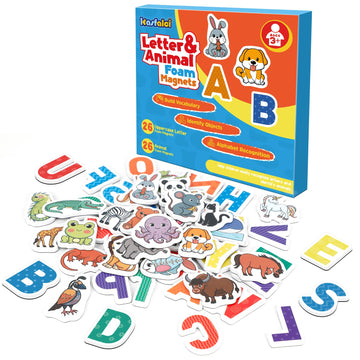 Kasfalci Magnetic Letters And Animals,52 Foam Objects,Refrigerator Fridge Magnets For Kids,Abc Magnets For Toddlers,Alphabet Lea