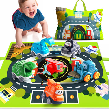Truck Car Construction Vehicle Toys For 1 Year Old Boy With Playmat (Storage Bag)|Baby Toys 12-18 Months|Toddler Toys Age 1-2|Fi