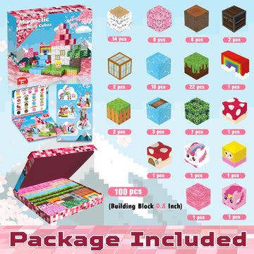 Goody King Magnetic Blocks | 100PCS Build Magnetic Pink Castle Magnetic Set,Magnetic Building Cube Game for Kids Age 3 4 5 6 7 8