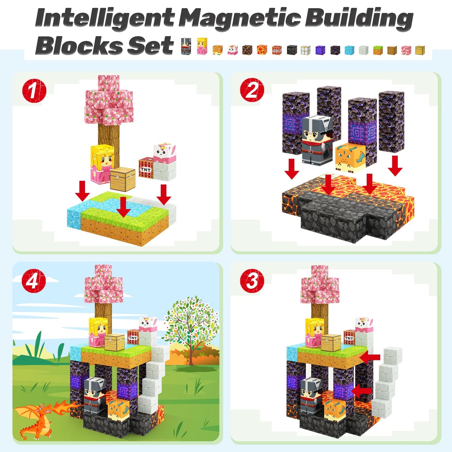 Magnetic Blocks - Build Mine Magnet World Magic Portal Set, Magnetic Tiles Building Blocks Toddler Toys Stem Sensory Outdoor Toys For 3+ Year Old Boys & Girls, Creative Kids Games Kids Toys 84Pcs