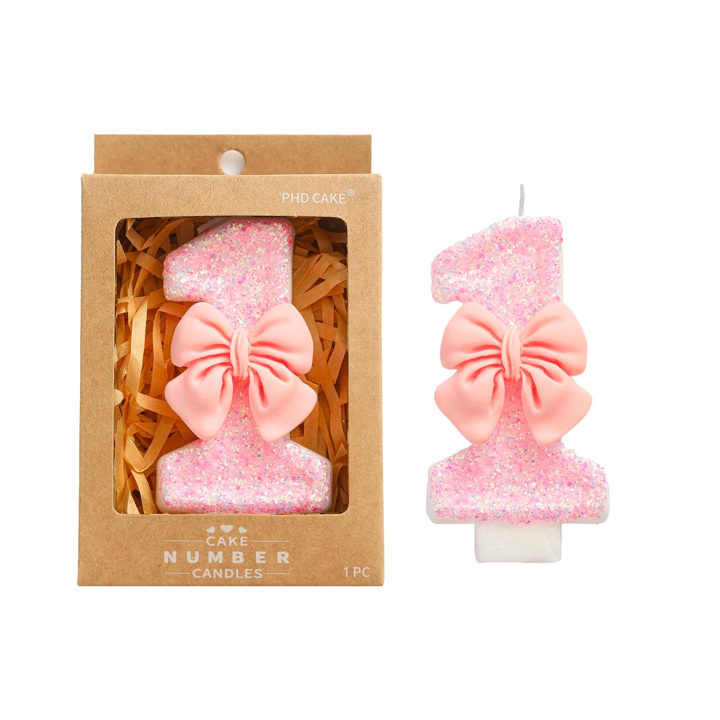 PHD CAKE 2.76 Inch Number 1 Pink Bowknot Birthday Candles, Cute Themed Number Candles, Party Celebration