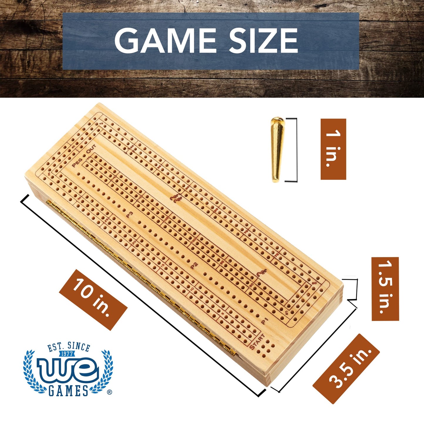 We Games 3 Player Wooden Cribbage Set - Easy Grip Pegs And 2 Decks Of Cards Inside Of Board - Natural Wood