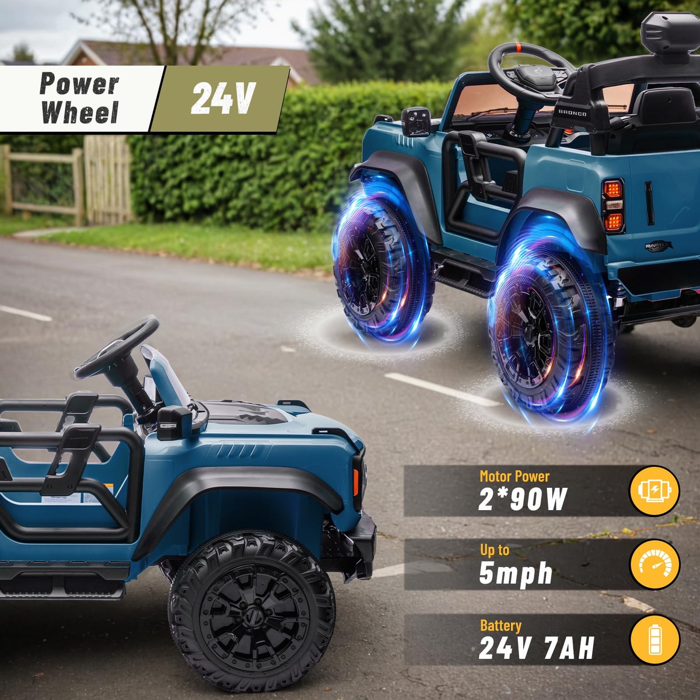 Segmart 2 Seater 24V Ride On Toys For Big Kids, Licensed Ford Bronco Raptor, Powerful Wheel With Remote Control, Headlight/Music