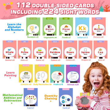 Talking Flash Cards,Kids Toddler Flash Cards With 224 Pages,Writing, Drawing,And Math,Autism Sensory Toys,Speech Therapy Toys,Le