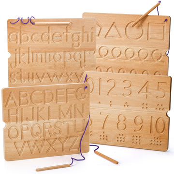 Suwimut Number & Letter Tracing Board, Wooden Alphabet Learning Montessori Toys for Kids Age 3-5, Double Sided Writing Practice 