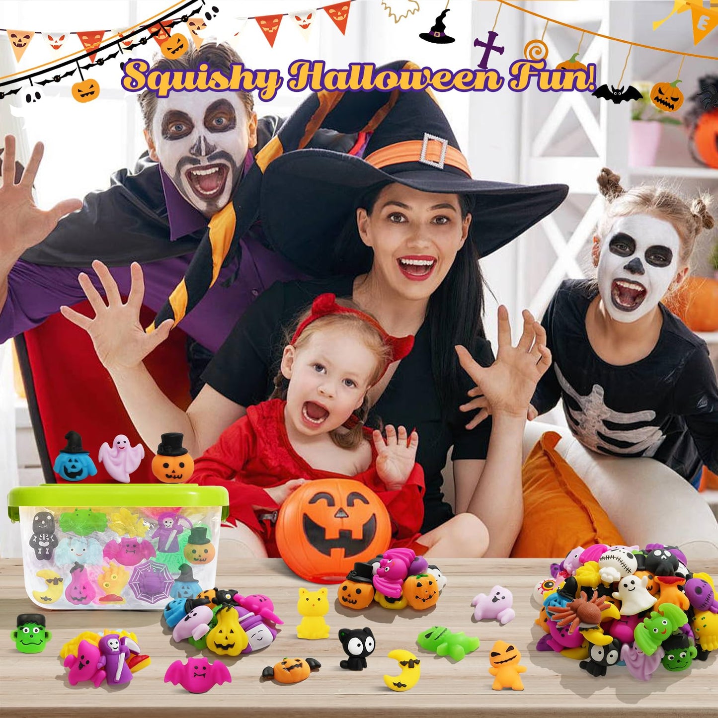 72PCS Halloween Mochi Squishy Toys Bulk  Mochis Squishies for Kids  Halloween Fidget Toys for Boys  Girls  Classroom Party Favors  Basket Goodie Bags Stuffers  Treasure Box  Trick or Treat  Gifts
