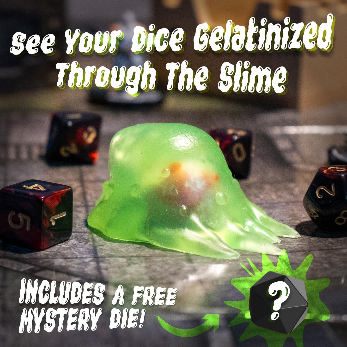 Galdor's Guild Slime Monster Gelatinous Cube Dice Jail - Light Green TPR Miniature Accessory for DnD & TTRPG with Free Die