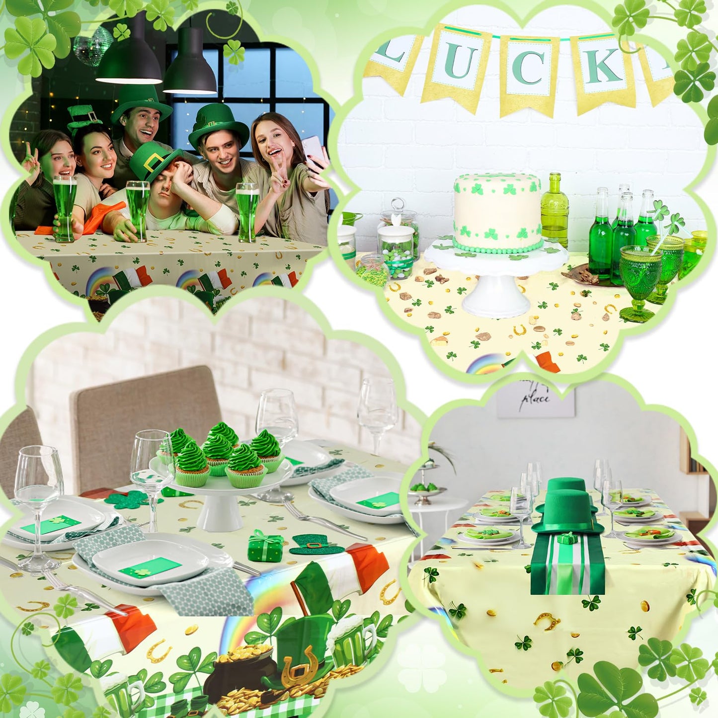 Oudain 3 Pcs St Patricks Day Tablecloth Plastic 54 X108 Inch Disposable Clover Table Cover Easter Egg Table Cloth Waterproof Ta