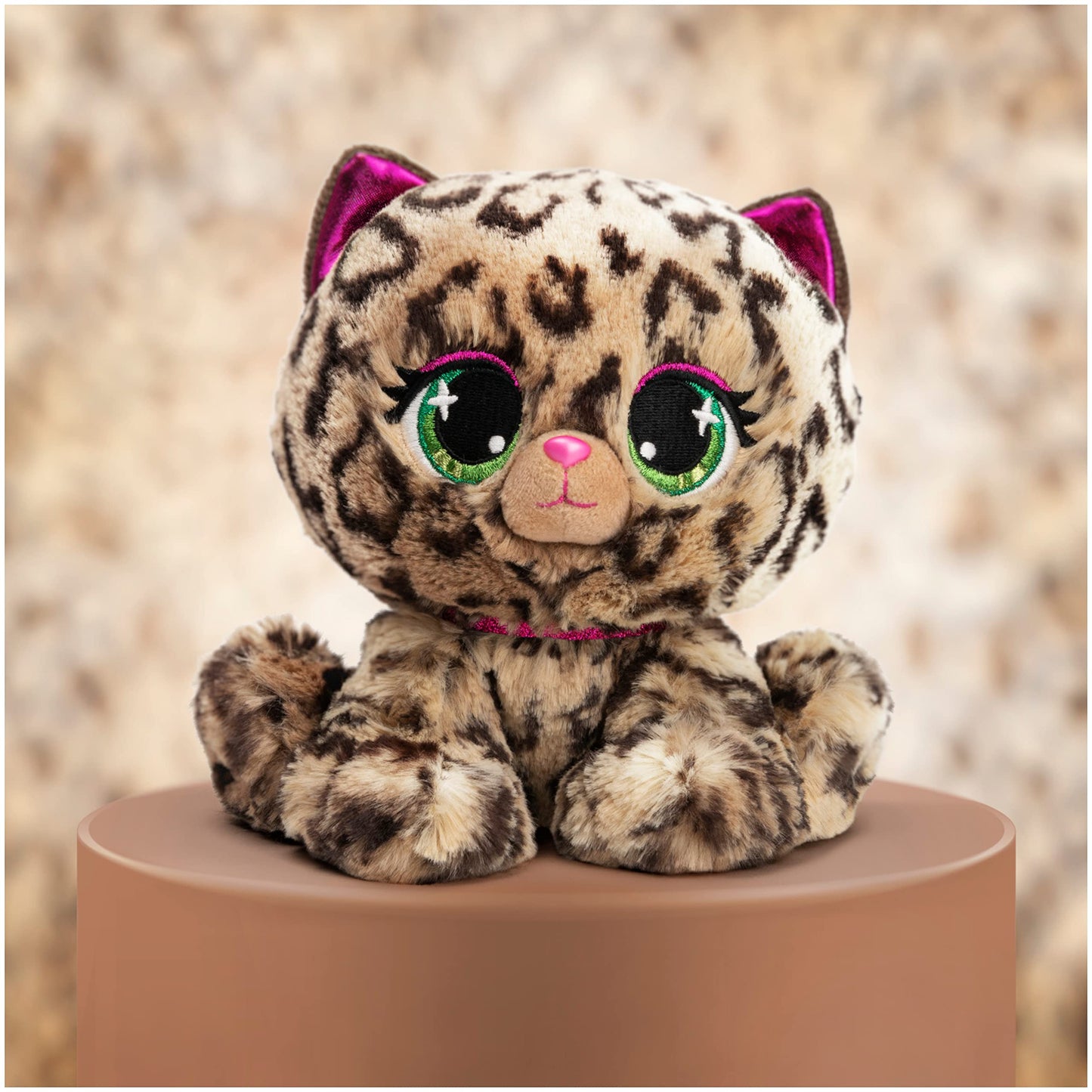 P.Lushes Designer Fashion Pets Sadie Spotson Leopard Cat Plush, Premium Stuffed Animal, Black And Pink, 9
