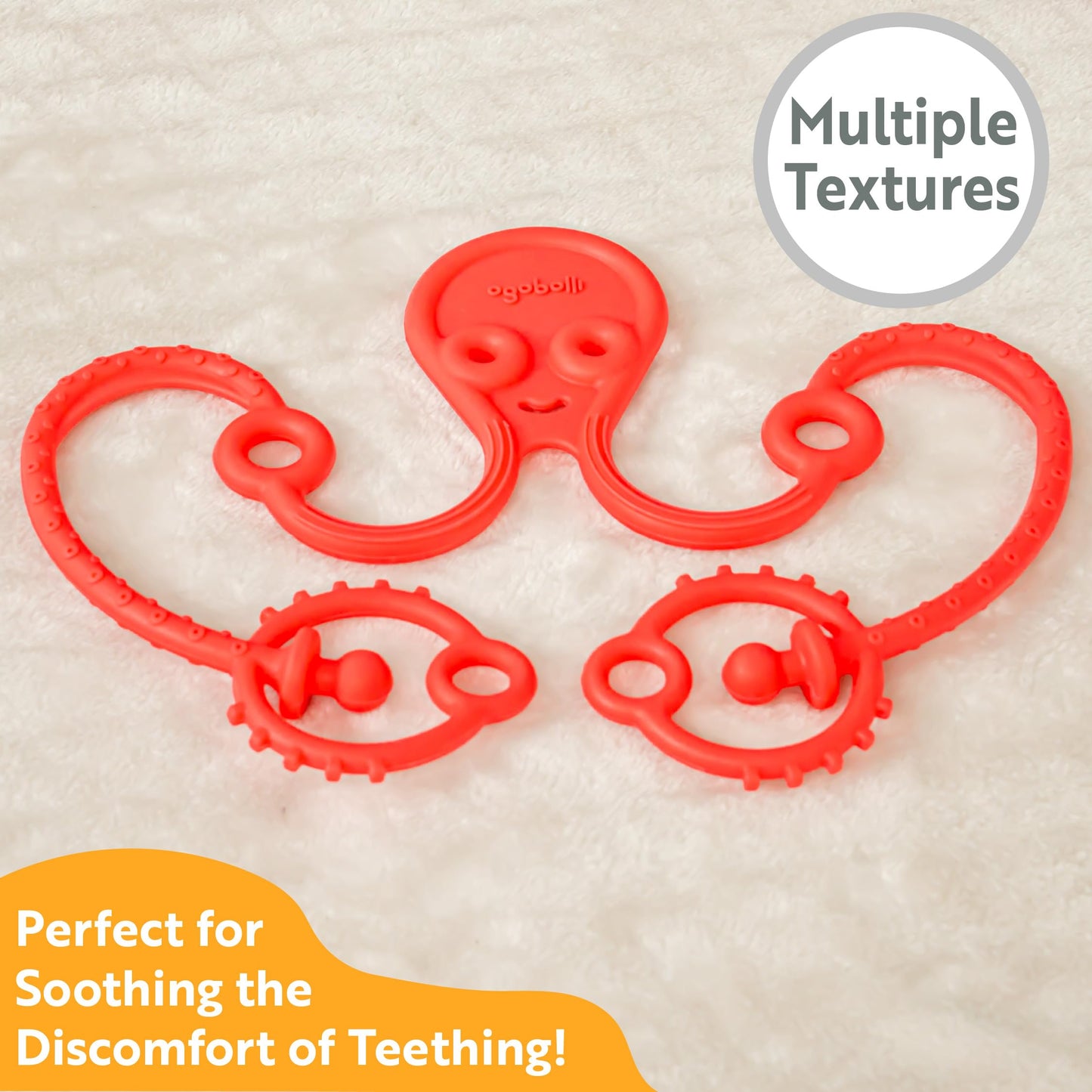 OgoBolli Stretchi Tether Toy Holder and Teether for Babies & Toddlers - Stretchy, Squishy, Soft, Non-Toxic Silicone - Boys and G