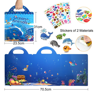 Astaron Reusable Sticker Book For Toddlers, 88 Pcs Ocean Stickers Road Trip Activities Car Airplane Activities Travel Toys For Kids, Kids Quiet Time Activities (2-6 Age)