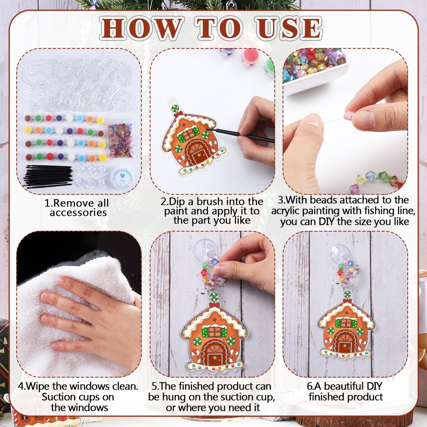 Beeveer 30 Sets Christmas Gingerbread House Suncatchers Window Art Kits, DIY Suncatchers Bulk Crafts Paint Your Own Window Ornam