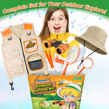 Yopinsand Kids Explore Kit & Bug Catcher Kit, Kids Camping Gear For Kids, Outdoor Exploration Set With Safari Vest & Safari Hat,