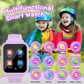 Sedzofan Smart Watch For Kids, Gift For Girls Age 6-12, 24 Puzzle Games Hd Touchscreen Kids Watches With Mp3 Music Video Pedometer Flashlight 12/24 Hr Educational Toys For 7 8 9 10 Year Old Girl