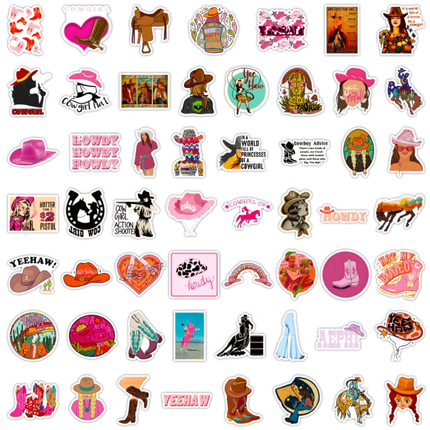 Dothrayan 100 Pcs Cowgirl Stickers, Pink Cowgirl Hat Western Girls Boots Sticker Pack For Water Bottles Laptops, Cowgirl Decal G