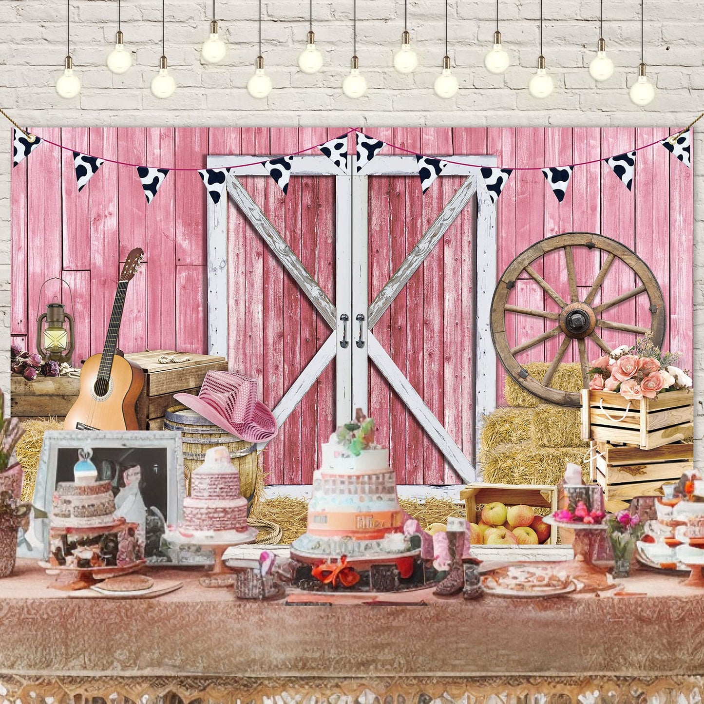Western Cowgirl Banner Cowgirl Party Decoration Backdrop Pink Western Rustic Wooden House Barn Photography Background For Birthd