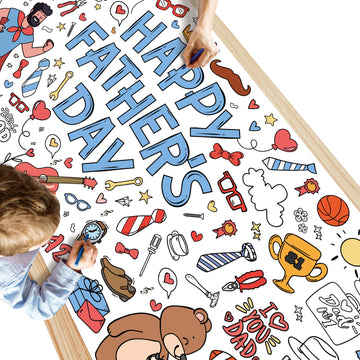 Ohome Fathers Day Giant Coloring Poster/Tablecloth - 30 X 72 Inches Jumbo Coloring Banner Kids Crafts Activities - Happy Fathers