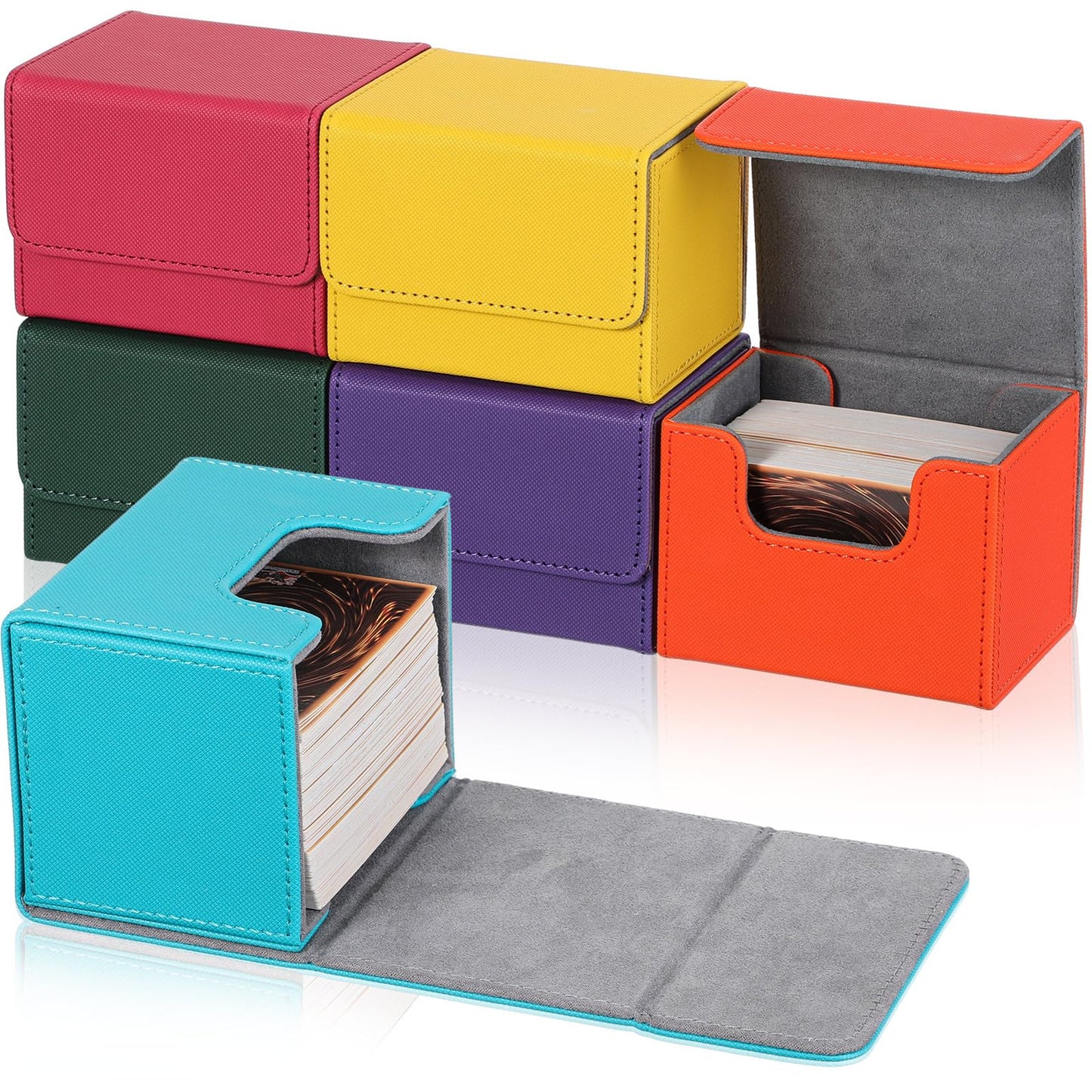 Yookeer 6 Pack Leather Deck Card Boxes 100+ Card Deck Game Box Magnetic Playing Card Storage Box For 100 Plus Cards Compatible With Tcg(Pink,Orange,Blue,Yellow,Green,Purple,Horizontal)
