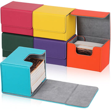 Yookeer 6 Pack Leather Deck Card Boxes 100+ Card Deck Game Box Magnetic Playing Card Storage Box For 100 Plus Cards Compatible With Tcg(Pink,Orange,Blue,Yellow,Green,Purple,Horizontal)