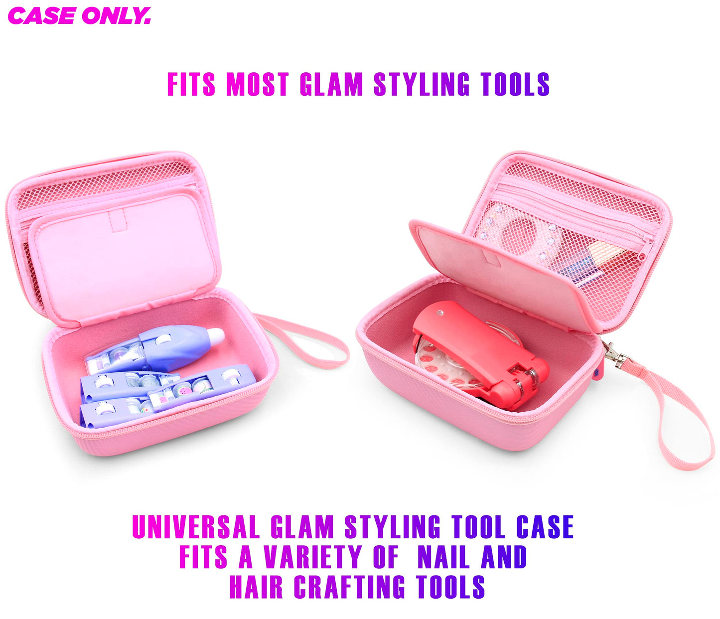 CASEMATIX Pink Travel Case Compatible with Blinger Deluxe Glam Collection, Refill Gems, Bedazzler Kit with Rhinestones, Hair Gem