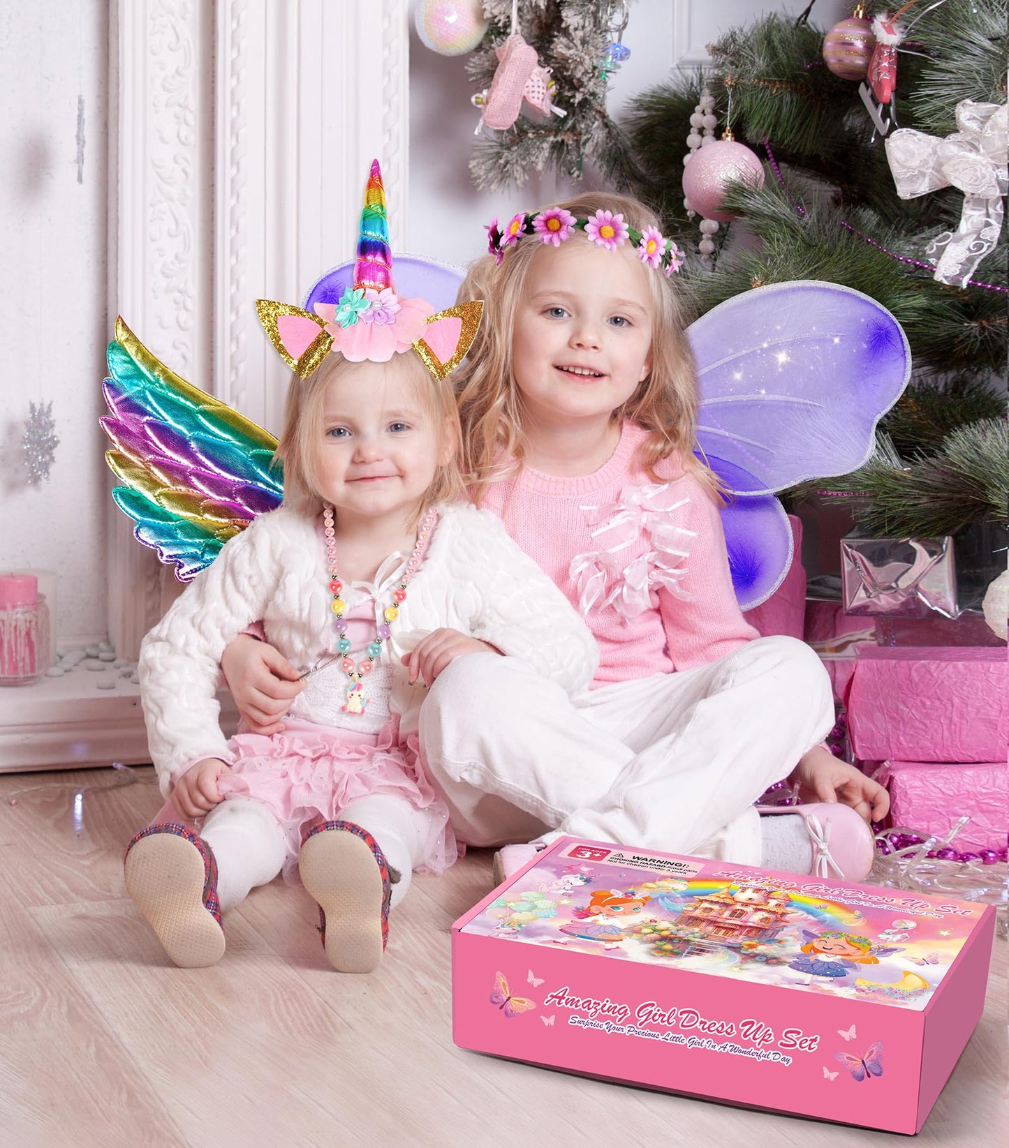 Jeowoqao Kids Princess Dress Up Set - Tutu, Butterfly Wings, Shoes, Pink, One Size, for Girls 3-6 Years